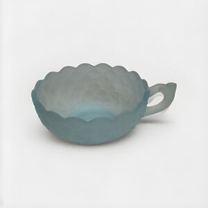 Imperial Glass Light Blue Candy Dish Satin Impressed Pansy Nappy Textured Handle